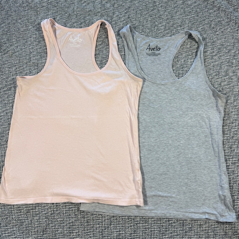 Aveto Womens Racerback Tank Top 2 Pack Pink Grey Size Large Cotton Blend Scoop